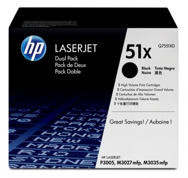 HP 51X Toner Cartridge Q7551XD, 2-pack, black